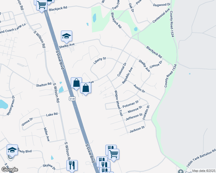 map of restaurants, bars, coffee shops, grocery stores, and more near 2736 Pioneer Court in Radcliff