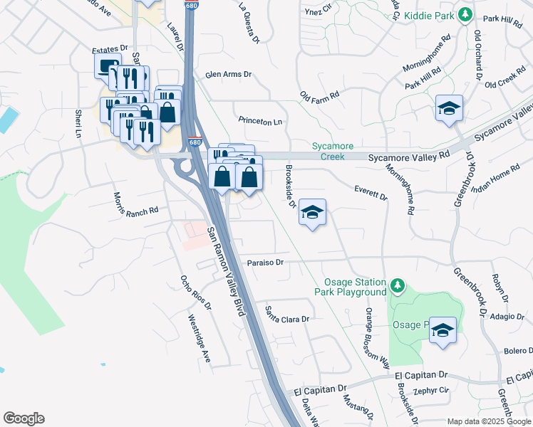 map of restaurants, bars, coffee shops, grocery stores, and more near 808 Camino Ramon in Danville