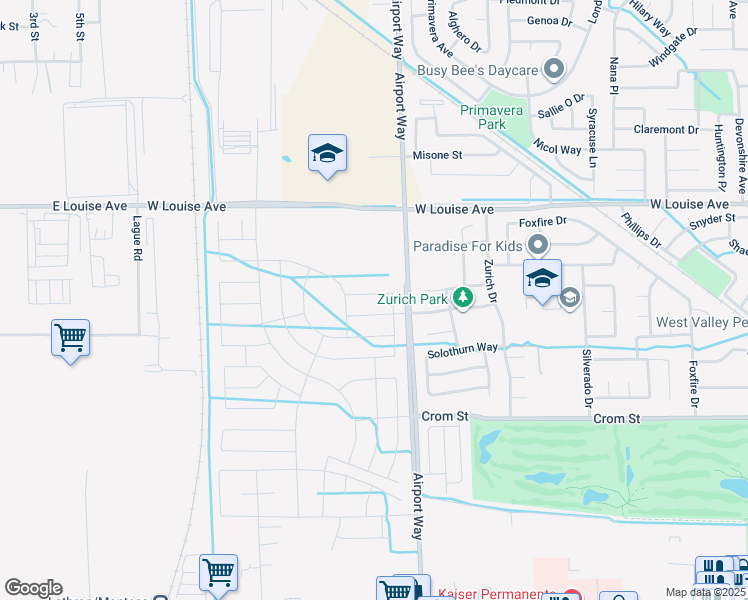 map of restaurants, bars, coffee shops, grocery stores, and more near 2146 Vermentino Street in Manteca