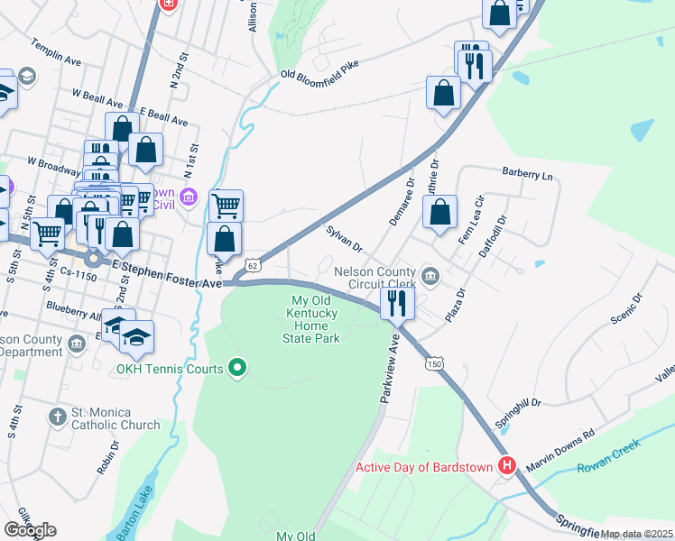 map of restaurants, bars, coffee shops, grocery stores, and more near Cs-1004 in Bardstown