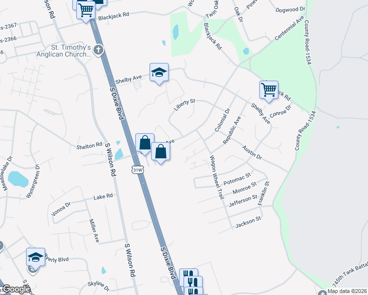 map of restaurants, bars, coffee shops, grocery stores, and more near 2709 Pioneer Court in Radcliff