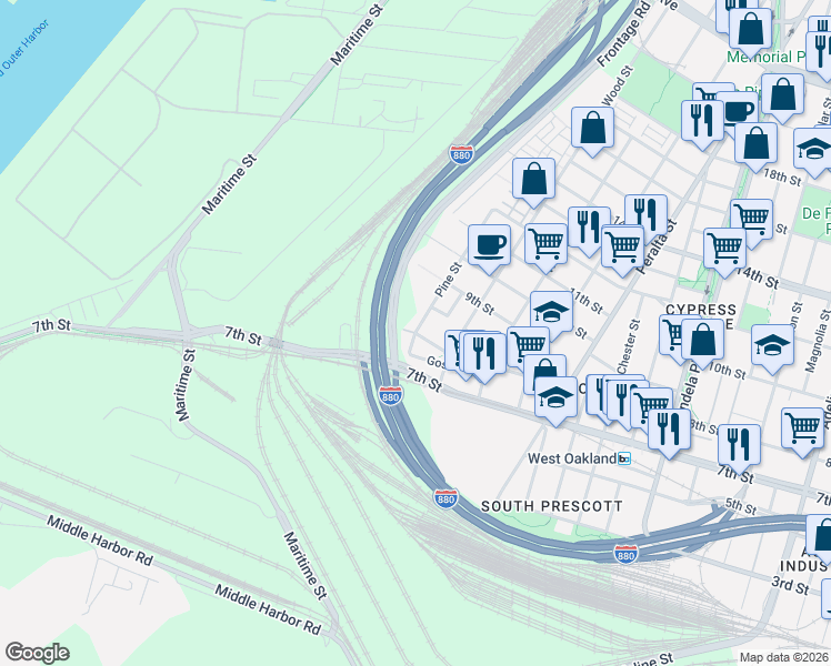 map of restaurants, bars, coffee shops, grocery stores, and more near 1817 Shorey Street in Oakland