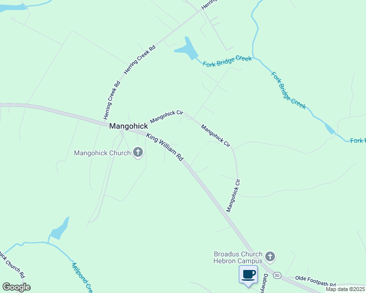 map of restaurants, bars, coffee shops, grocery stores, and more near 2725 King William Road in Aylett