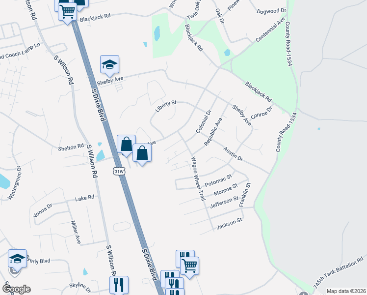 map of restaurants, bars, coffee shops, grocery stores, and more near 2736 Pioneer Court in Radcliff