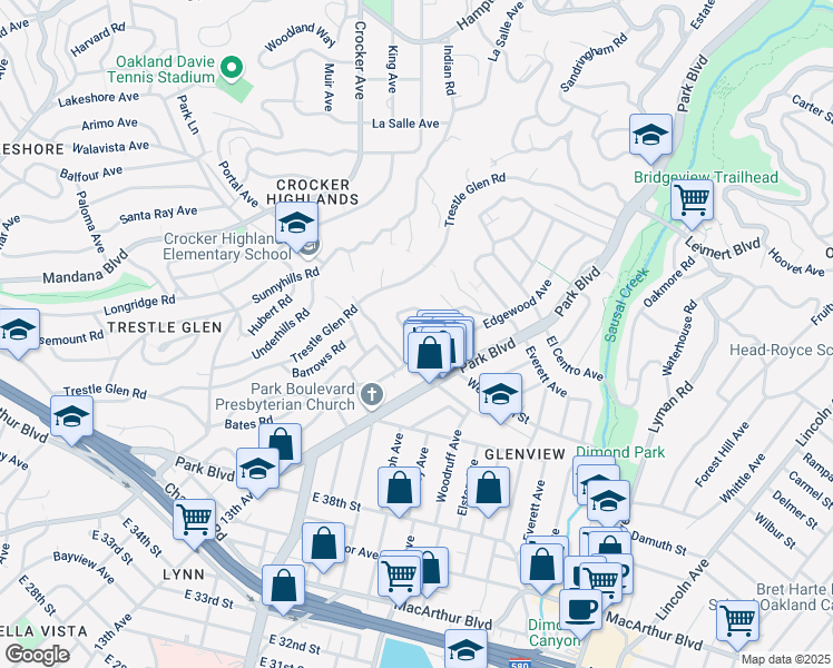 map of restaurants, bars, coffee shops, grocery stores, and more near 1138 Wellington Street in Oakland
