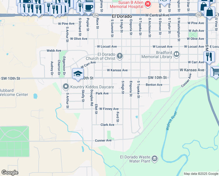 map of restaurants, bars, coffee shops, grocery stores, and more near 935 South Summit Street in El Dorado