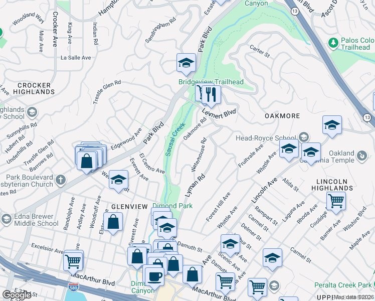 map of restaurants, bars, coffee shops, grocery stores, and more near 1787 Casterline Road in Oakland