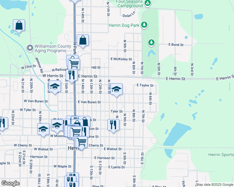 map of restaurants, bars, coffee shops, grocery stores, and more near 700 North 10th Street in Herrin