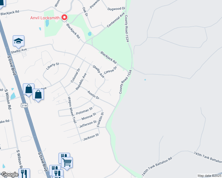map of restaurants, bars, coffee shops, grocery stores, and more near 198 Landis Court in Radcliff