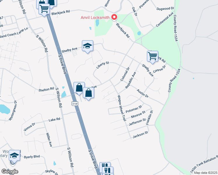 map of restaurants, bars, coffee shops, grocery stores, and more near 2736 Pioneer Court in Radcliff