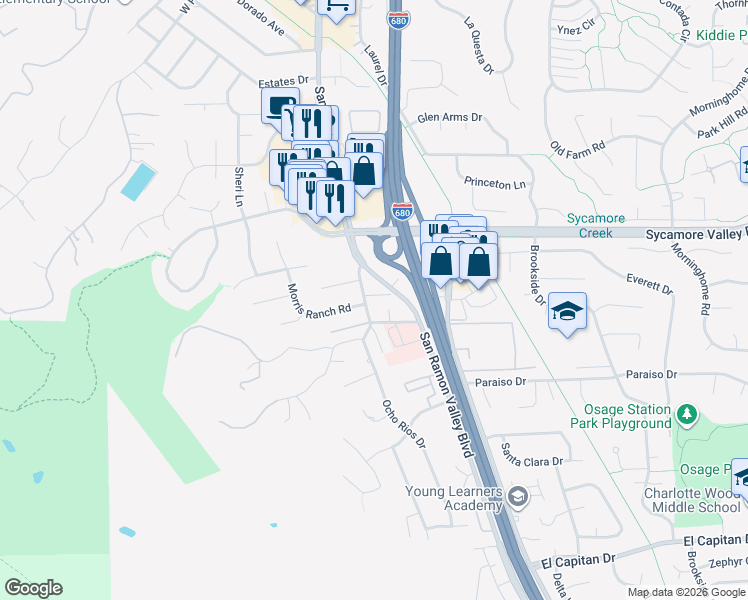 map of restaurants, bars, coffee shops, grocery stores, and more near 832 Podva Road in Danville