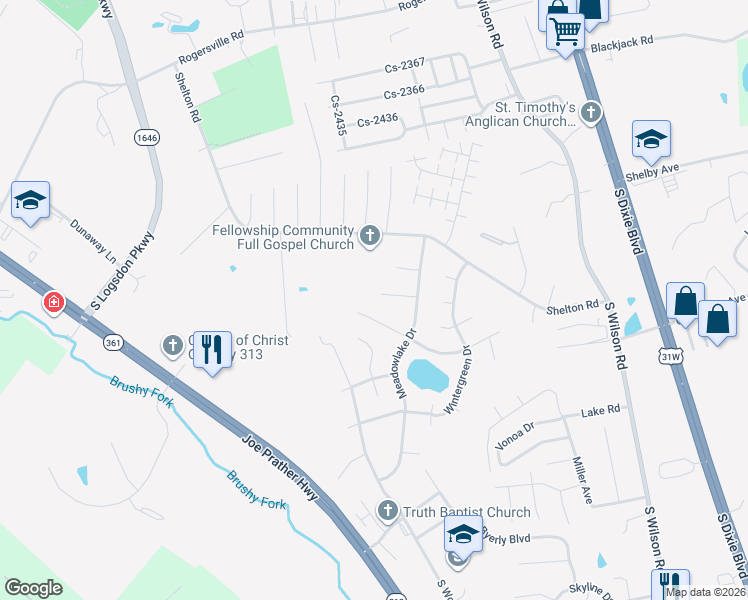 map of restaurants, bars, coffee shops, grocery stores, and more near 110 Primrose Lane in Radcliff