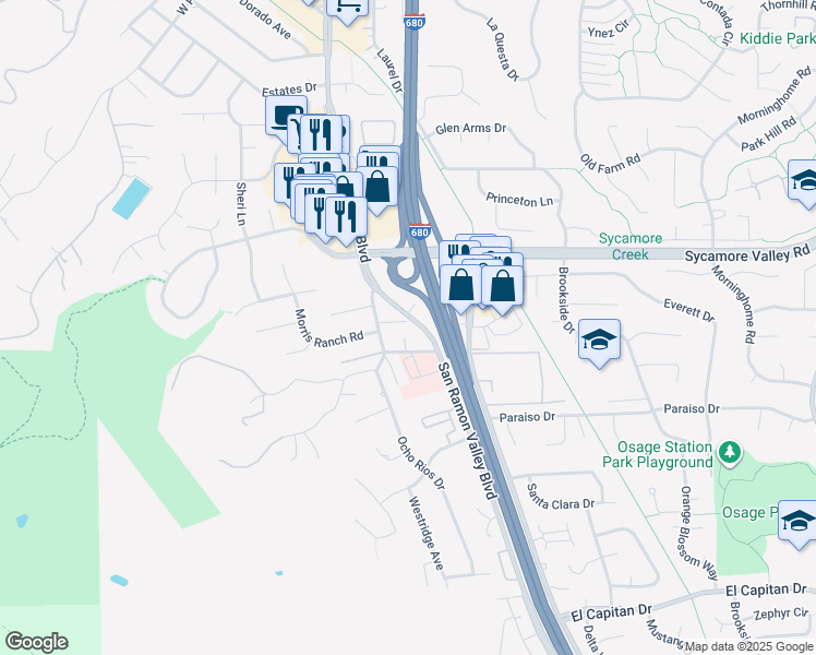 map of restaurants, bars, coffee shops, grocery stores, and more near 832 Podva Road in Danville