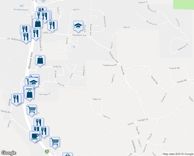 map of restaurants, bars, coffee shops, grocery stores, and more near 15838 Tamarack Lane in Saint Robert