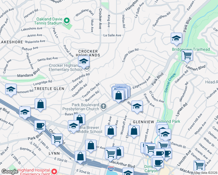 map of restaurants, bars, coffee shops, grocery stores, and more near 1107 Wellington Street in Oakland