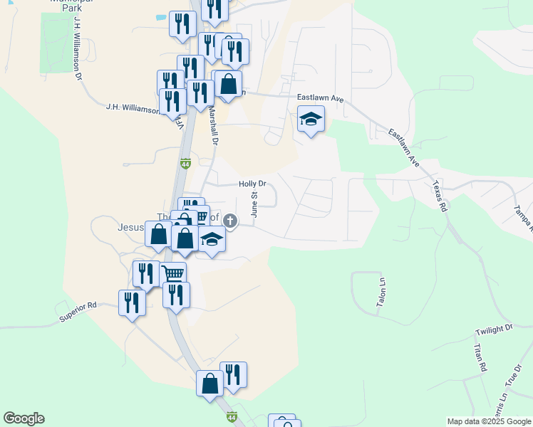 map of restaurants, bars, coffee shops, grocery stores, and more near 144 Holly Drive in Saint Robert