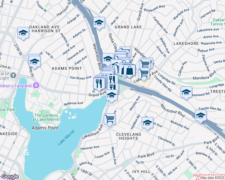 map of restaurants, bars, coffee shops, grocery stores, and more near 550 El Embarcadero in Oakland