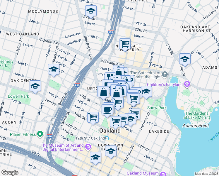 map of restaurants, bars, coffee shops, grocery stores, and more near 500 William Street in Oakland