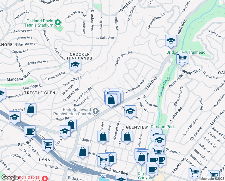 map of restaurants, bars, coffee shops, grocery stores, and more near 1138 Wellington Street in Oakland