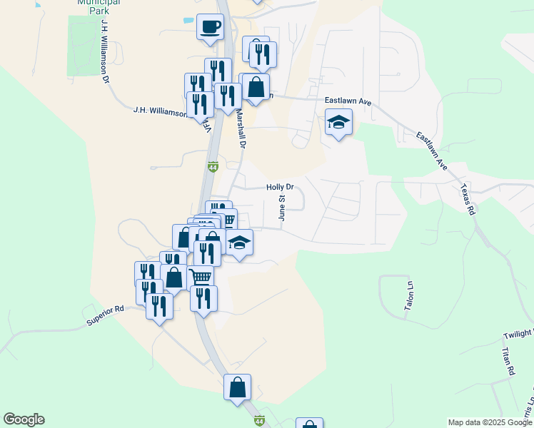 map of restaurants, bars, coffee shops, grocery stores, and more near 132 Bosa Drive in Saint Robert