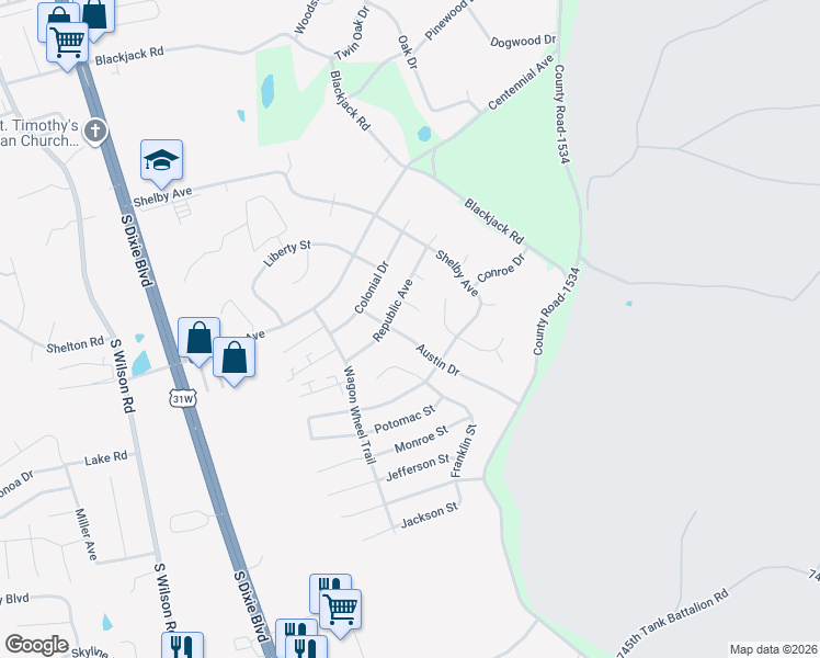 map of restaurants, bars, coffee shops, grocery stores, and more near 881 Austin Drive in Radcliff