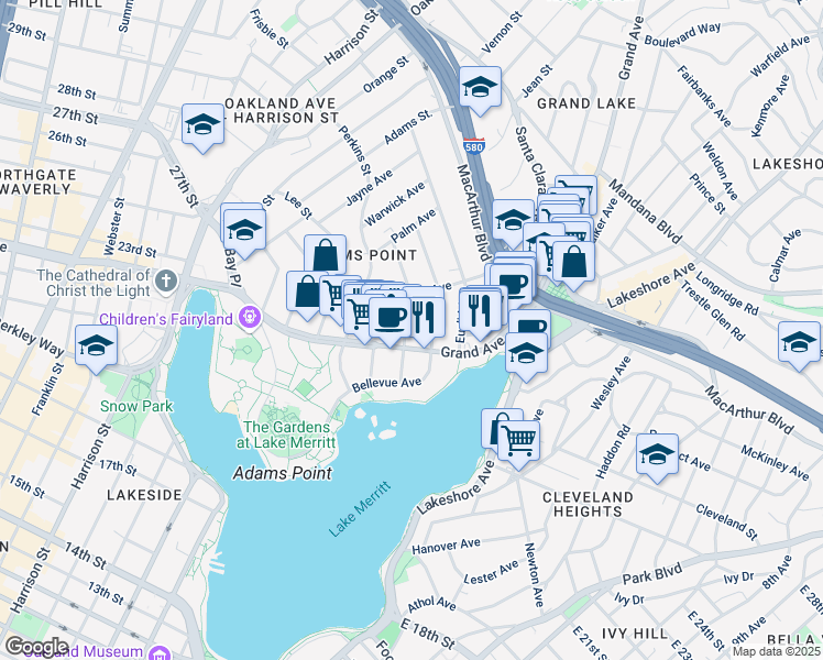map of restaurants, bars, coffee shops, grocery stores, and more near 440 Grand Avenue in Oakland