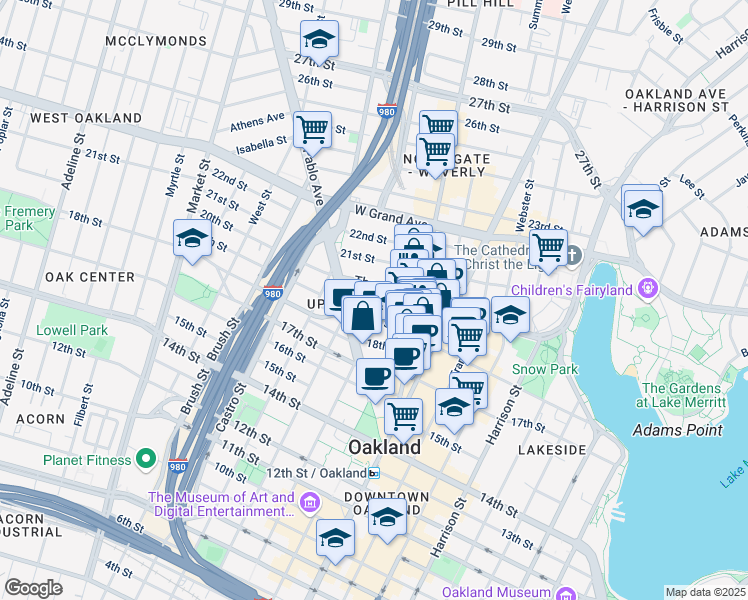map of restaurants, bars, coffee shops, grocery stores, and more near 600 William Street in Oakland