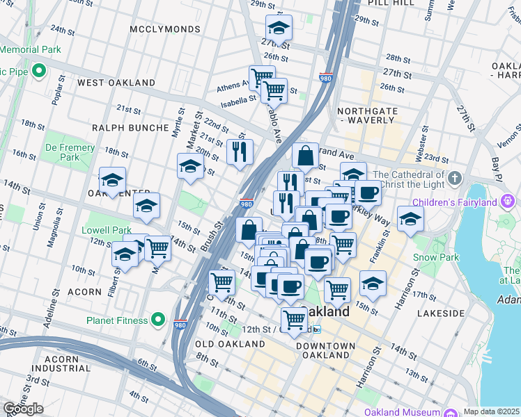 map of restaurants, bars, coffee shops, grocery stores, and more near 690 18th Street in Oakland