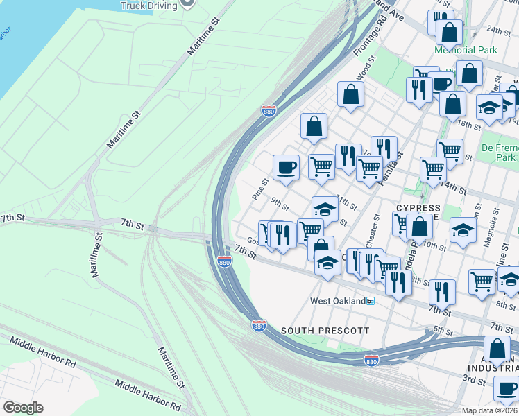 map of restaurants, bars, coffee shops, grocery stores, and more near 1779 Chase Street in Oakland