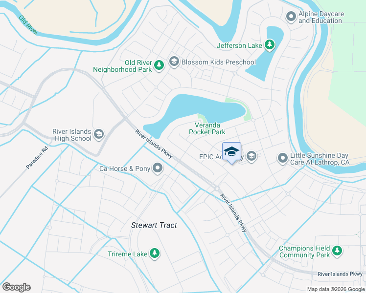 map of restaurants, bars, coffee shops, grocery stores, and more near 3195 Paxton Street in Lathrop