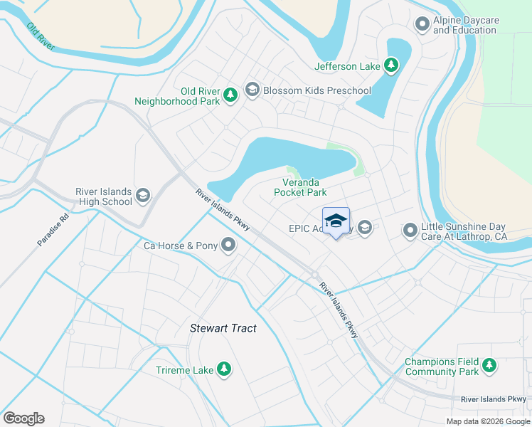 map of restaurants, bars, coffee shops, grocery stores, and more near 3195 Paxton Street in Lathrop
