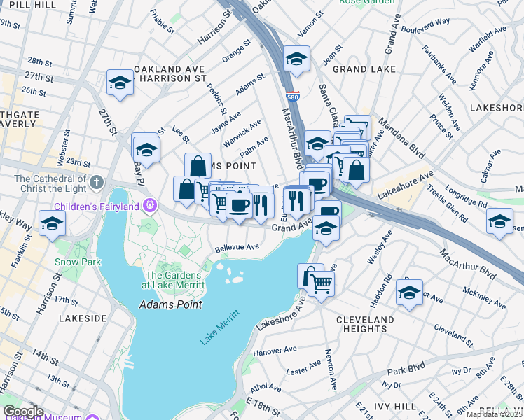 map of restaurants, bars, coffee shops, grocery stores, and more near 440 Grand Avenue in Oakland