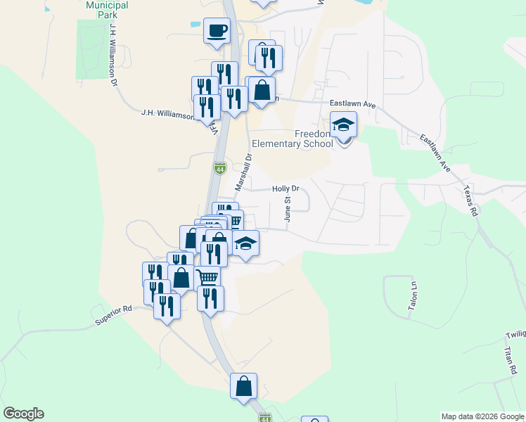 map of restaurants, bars, coffee shops, grocery stores, and more near 123 Bosa Drive in Saint Robert