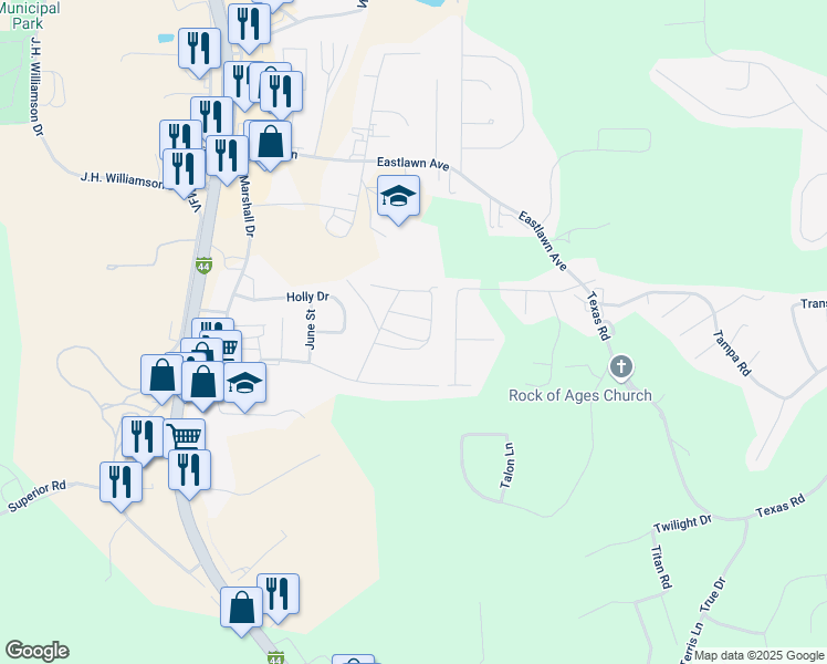 map of restaurants, bars, coffee shops, grocery stores, and more near 106 Redbud Circle in Waynesville