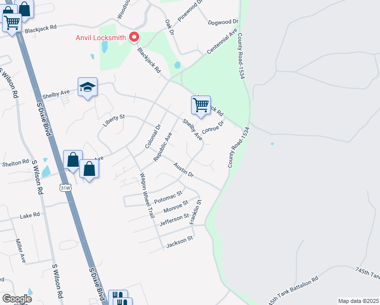 map of restaurants, bars, coffee shops, grocery stores, and more near 103 Joseph Court in Radcliff