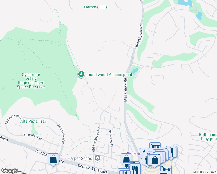 map of restaurants, bars, coffee shops, grocery stores, and more near 213 Fieldcrest Court in Danville