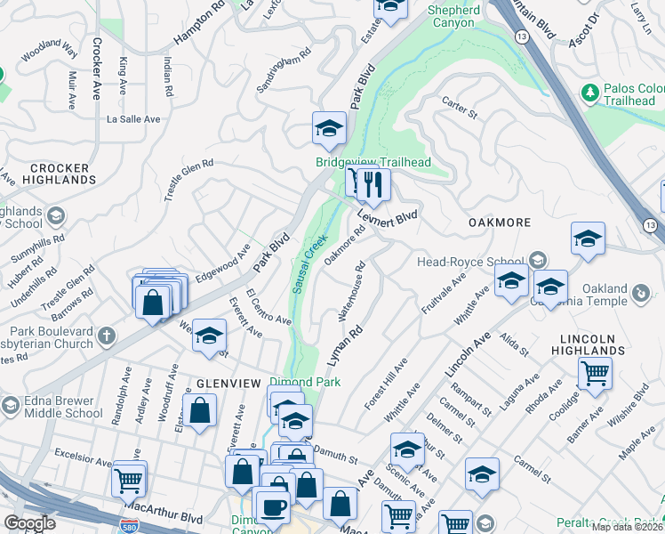 map of restaurants, bars, coffee shops, grocery stores, and more near 1787 Casterline Road in Oakland