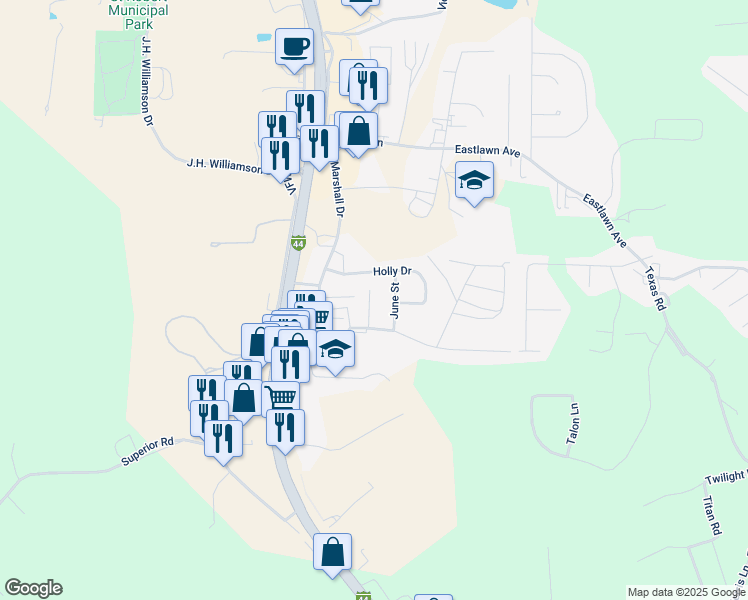map of restaurants, bars, coffee shops, grocery stores, and more near 132 Bosa Drive in Saint Robert