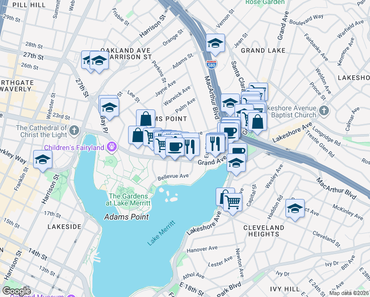 map of restaurants, bars, coffee shops, grocery stores, and more near 424 Staten Avenue in Oakland