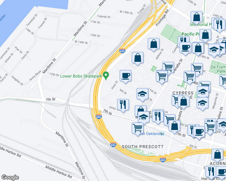 map of restaurants, bars, coffee shops, grocery stores, and more near 1779 Chase Street in Oakland