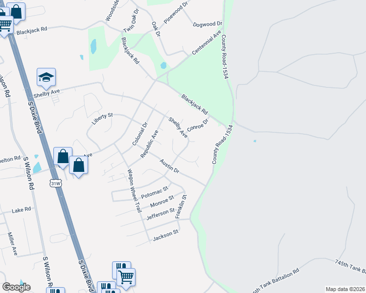map of restaurants, bars, coffee shops, grocery stores, and more near 877 Shelby Avenue in Radcliff