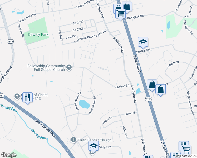 map of restaurants, bars, coffee shops, grocery stores, and more near 305 Shelton Road in Radcliff