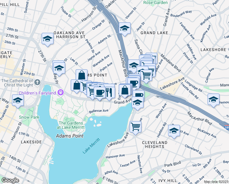 map of restaurants, bars, coffee shops, grocery stores, and more near 408 Van Buren Avenue in Oakland
