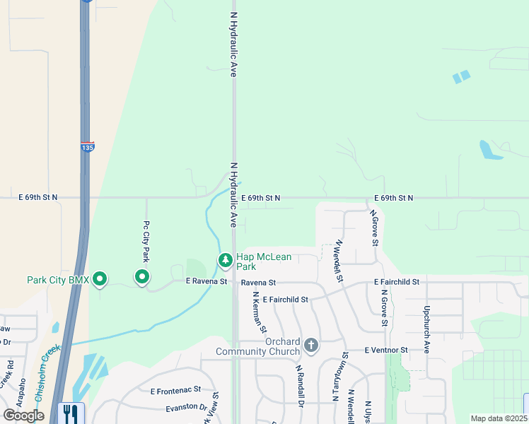 map of restaurants, bars, coffee shops, grocery stores, and more near 2000 East 69th Street North in Valley Center