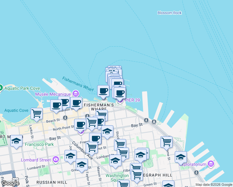 map of restaurants, bars, coffee shops, grocery stores, and more near in San Francisco
