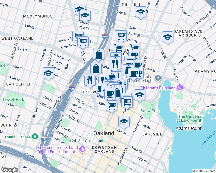 map of restaurants, bars, coffee shops, grocery stores, and more near 556 Thomas L Berkley Way in Oakland