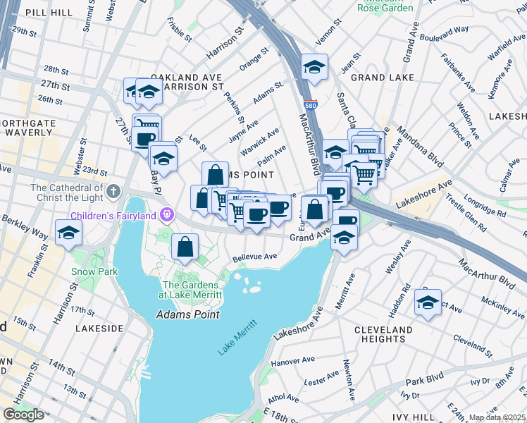 map of restaurants, bars, coffee shops, grocery stores, and more near 421 Staten Avenue in Oakland