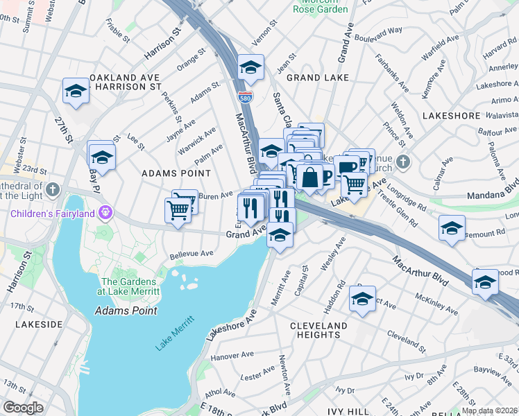 map of restaurants, bars, coffee shops, grocery stores, and more near 436 Lagunitas Avenue in Oakland