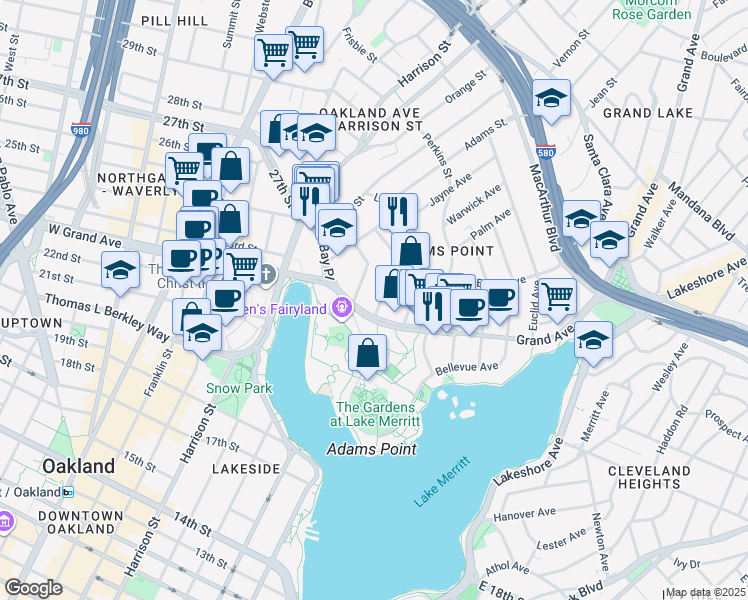 map of restaurants, bars, coffee shops, grocery stores, and more near 377 Lenox Avenue in Oakland