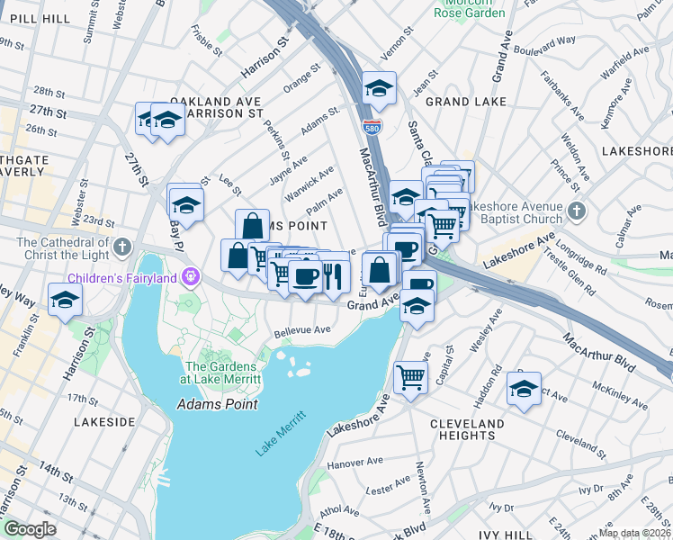 map of restaurants, bars, coffee shops, grocery stores, and more near 408 Van Buren Avenue in Oakland